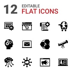 12 learning filled icons set isolated on white background. Icons set with Interactive Course, Distance Learning, Self-learning, Cognitive Science, Online library, eLearning icons.