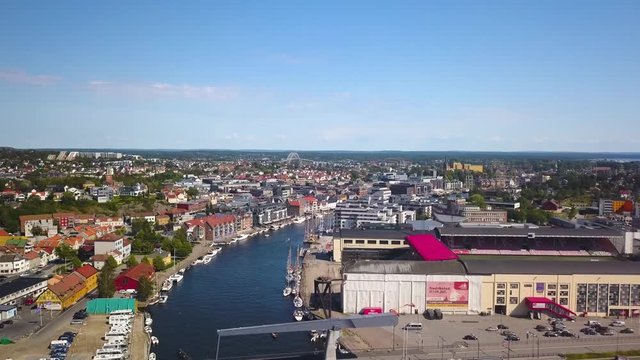 Aerial view of Fredrikstad downtown Norway from canal during Tall Ship Race