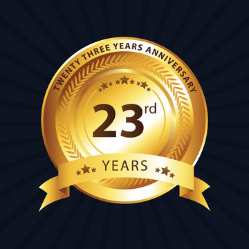 23rd anniversary celebration badge label in golden color