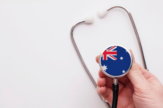 Australia Healthcare Concept. Doctor Holding A Medical Stethoscope.