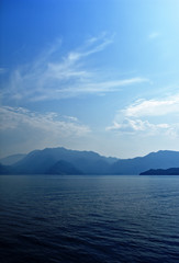 blue water, blue sky, mountains. aegean. Turkey
