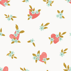 Floral hearts seamless vector pattern.