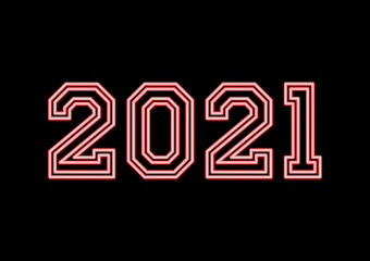 Year 2021 neon text with red colors