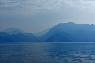 blue water, blue sky, mountains. aegean. Turkey
