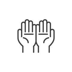 Hand pray line icon. linear style sign for mobile concept and web design. Two hands praying outline vector icon. Symbol, logo illustration. Vector graphics