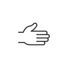 Hand shake gesture line icon. linear style sign for mobile concept and web design. Hand pointing to the right outline vector icon. Symbol, logo illustration. Vector graphics