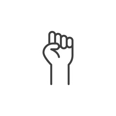 Fist raised up, line icon. linear style sign for mobile concept and web design. Fist hand up gesture outline vector icon. Solidarity symbol, logo illustration. Vector graphics