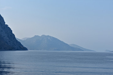 blue water, blue sky, mountains. aegean. Turkey