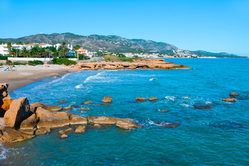 Playa del Moro beach in Alcossebre, Spain.