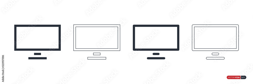 Poster computer icons set isolated on white background. flat line icon design template elements