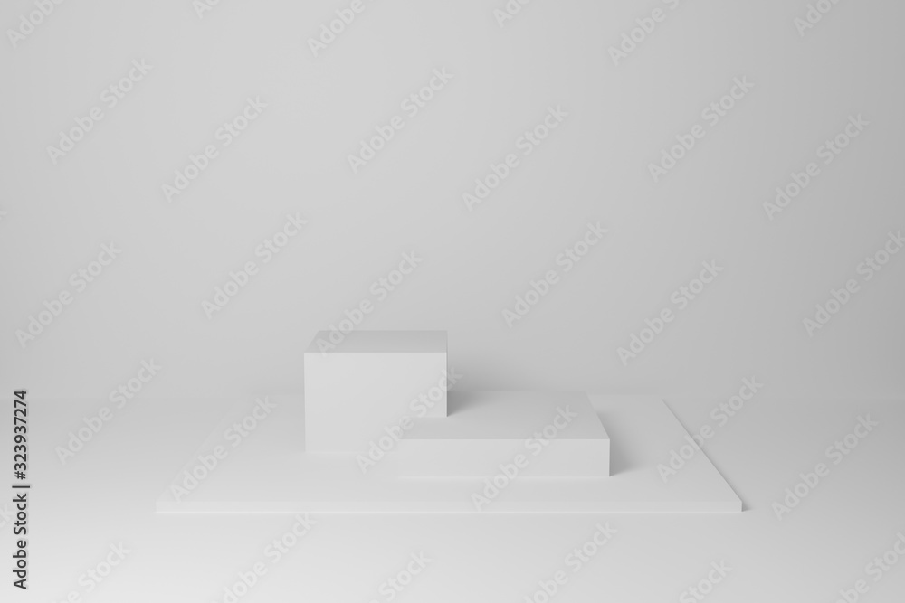 Poster abstract white on wall background texture with geometric shape. 3d render design for display product