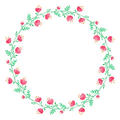 Watercolor Floral Wreath With Pink Flowers. hand made