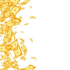 Fototapeta premium Korean won notes falling. Messy WON bills on white