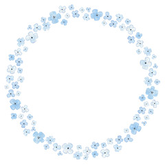 Cute watercolor flower frame. Background with blue  flowers