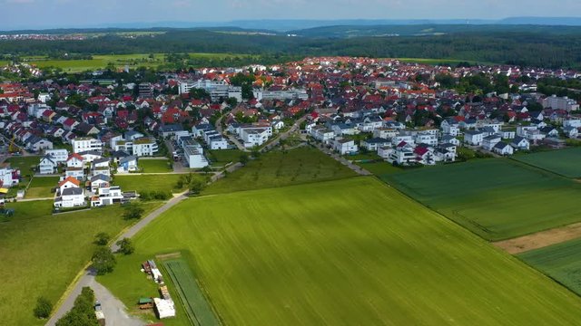 Aerial view of Schönaich in Germany. Pan to the right beside the city.