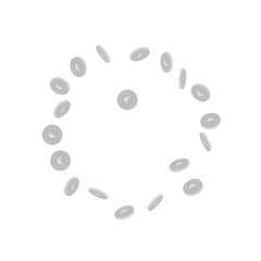 European Union Euro coins falling. Scattered black