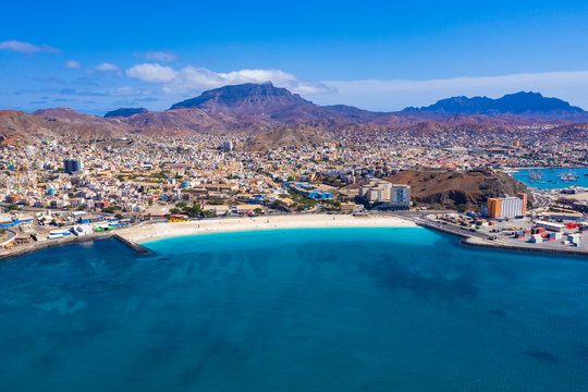 Aerial view of Laginha beach in Mindelo city in Sao Vicente Island in Cape Verde © Samuel B.
