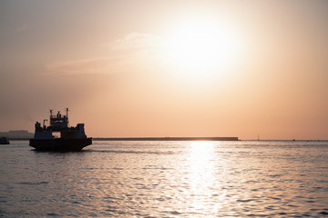Silhouette of a ferry going at Sevastopol bay