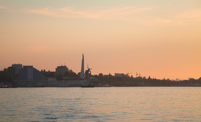 Sevastopol, city skyline under colorful sky at sunset