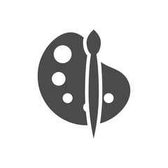  Palette with paints and brush for painting icon in flat style.Vector illustration.