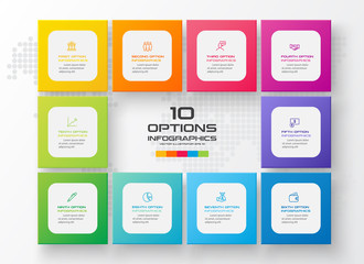 Business infographics template 10 steps with square,Element for design invitations,Vector illustration.