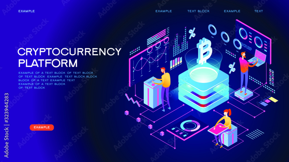 Poster blockchain technology. cryptocurrency marketplace of bitcoin mining farm in smart city. digital clou