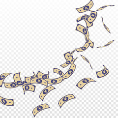 Chinese yuan notes falling. Floating CNY bills on 
