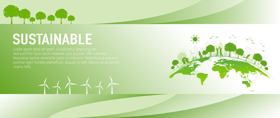 Banner design for sustainable development and eco friendly concept with green city and world environment day, vector illustration © flyalone