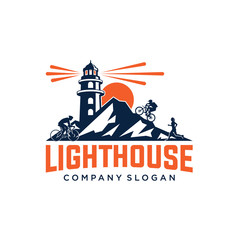 Lighthouse and sports activities logo design template vector illustration
