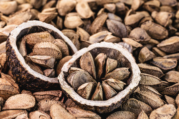 Brazil nuts, export product from the Amazon. Brazil nuts are called "Brazil nuts" in Brazil and Latin America. Used in chocolates, breads and other foods of Brazilian cuisine, northern Brazil.
