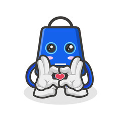 shopping bag character mascot is in the style of love with his hand