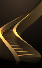 Obraz premium Gold spiral stairs on black background