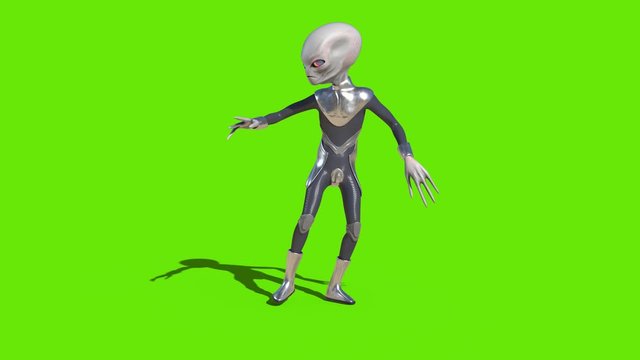 Gray Alien with Uniform Dance 4K Green Screen 3D Rendering Animation