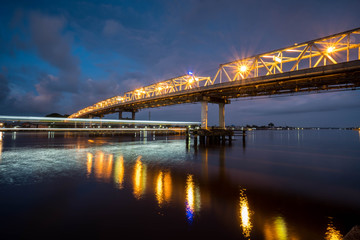 bridge at night in pontianak indonesia