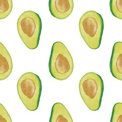 seamless pattern with watercolor avocado