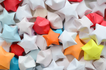 Paper folded stars in many colors