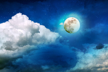 Naklejka na ściany i meble Night sky with full moon and stars.Nature abstract background.