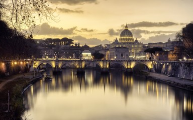 Of sunset in vatican city with a beautiful view of st. peter's basilica