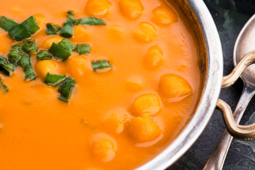 Vegetarian food is without meat: soup with chickpeas