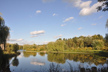 landscape with lake and blue sky