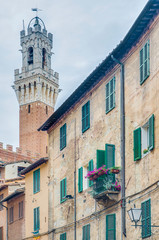 Fototapeta na wymiar Mangia Tower in Siena, Tuscany Region, Italy