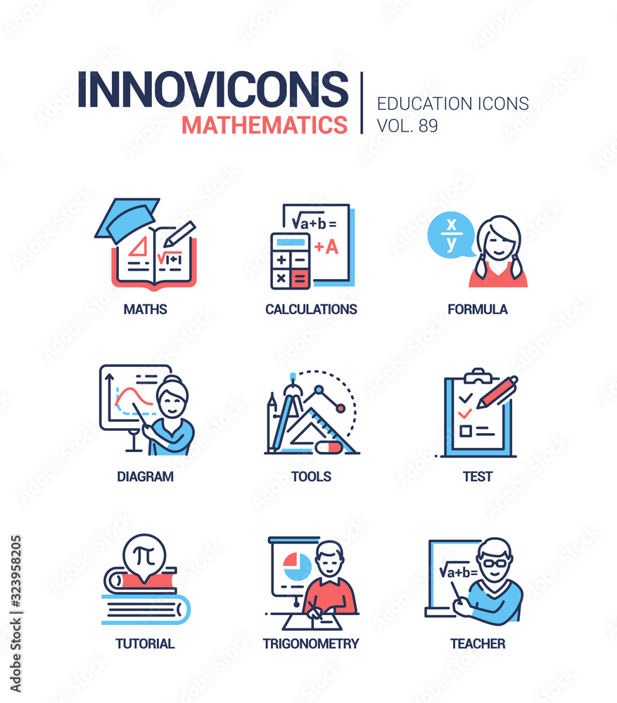 Poster mathematics - vector line design style icons set