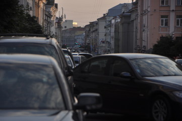 Rush‑Hour Traffic Jam in Historic City Center