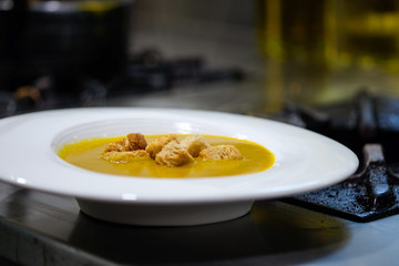 Pumpkin soup with croutons Homemade Healthy