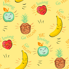 Be loving go vegan vector seamless pattern