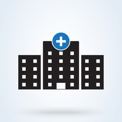 Hospital icon. Medical sign. Health center icon. Clinic building, healtcare, polyclinic symbols. Doctor, ambulance, patient concept.