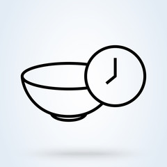 Meal time icon. Lunch, dinner, breakfast time icon in line style. Dish, nutrition time, diet signs. Eat healthy, meal routine icons.