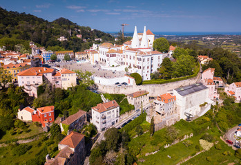 Obraz premium National Palace of Sintra. Panoramic view from drone. Portugal