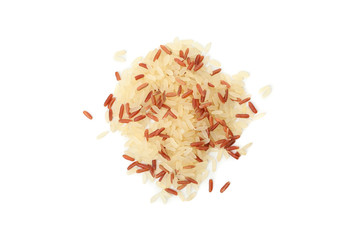 Rice isolated on white background, top view