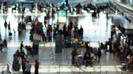 Blurred of tourist passengers walking at international airport.